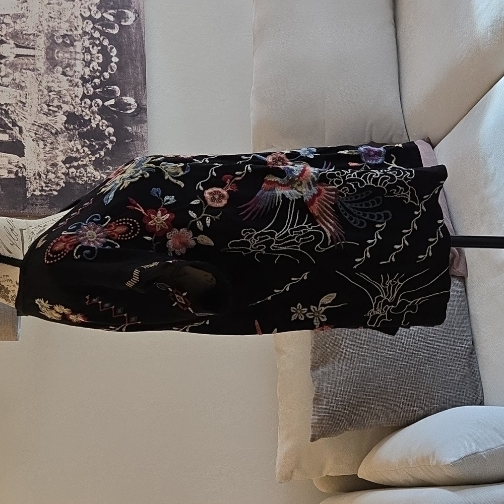 Johnny Was Black Top with Multicolor Floral Embroidery - Picture 2 of 7